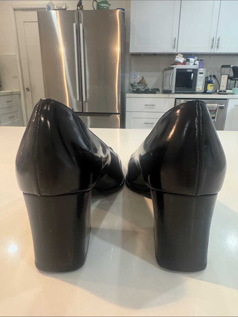 Prada Black Patent Leather Pointed Toe Mid Block Heel Pumps - Picture 11 of 17